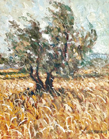 Olive Grove 2001 21x17 Signed Twice Original Painting - Samir Sammoun