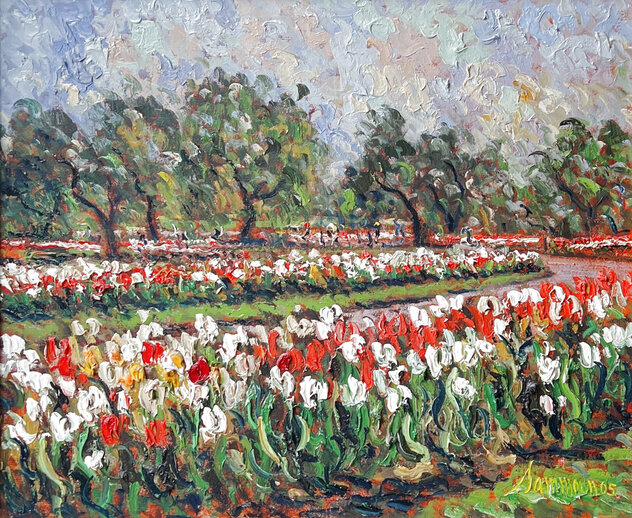 Tulips Boston Park II 2000 32x36 - Massachusetts Original Painting by Samir Sammoun