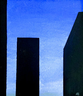 New York Evening 1980 15x13 NYC Original Painting - Emilio Sanchez