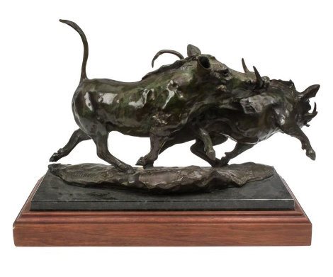Warthogs Bronze Sculpture 1990 14 in Sculpture - Sherry Sander
