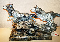 Chase Wolves Bronze Sculpture 2000 22 in Sculpture by Sherry Sander - 1
