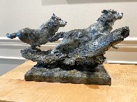 Chase Wolves Bronze Sculpture 2000 22 in Sculpture by Sherry Sander - 11