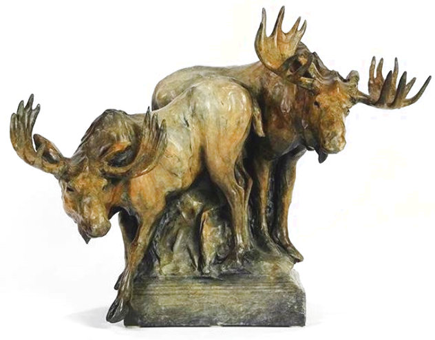 Musers Bronze - Moose Sculpture 2000 17 in Sculpture by Sherry Sander
