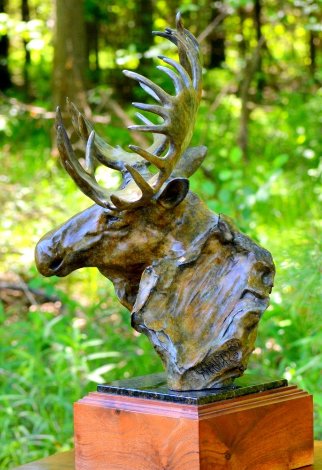 Moose Study Bronze Sculpture 1988 20 in Sculpture - Sherry Sander