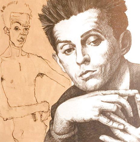 Portrait of Egon Schiele 1997 13x13 Works on Paper (not prints) - Jonathan Santlofer