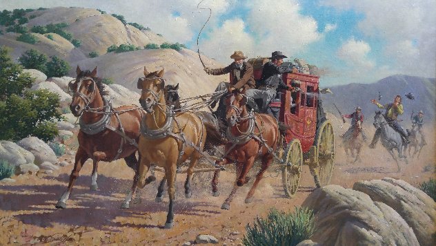 Stagecoach Robbery 34x46 Huge Original Painting by Arthur Sarnoff