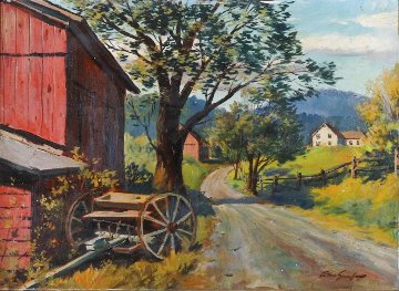 Country Road Original 1957 28x36 Early Original Painting - Arthur Sarnoff