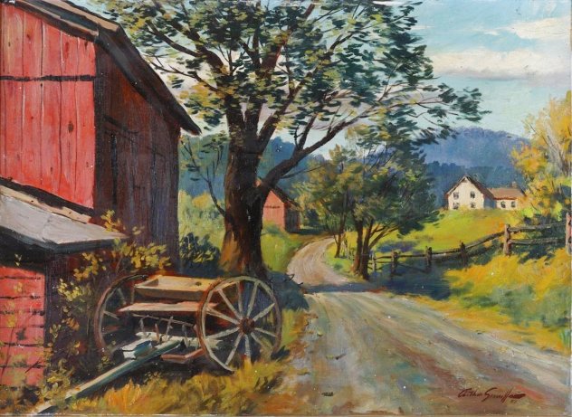 Country Road Original 1957 28x36 Early Original Painting by Arthur Sarnoff