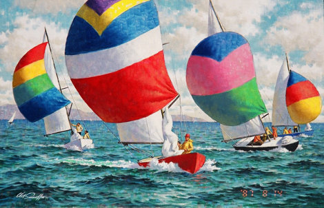 Sail Race 1980 24x36 Original Painting - Arthur Sarnoff