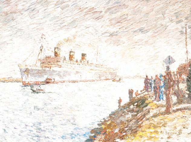 Untitled Painting  (The Queen Mary) 1969 35x45 Huge - Early - Long Beach, California Original Painting by Marco Sassone