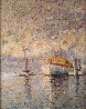 Sailboat At Dock 1968 37x31 Original Painting by Marco Sassone - 1
