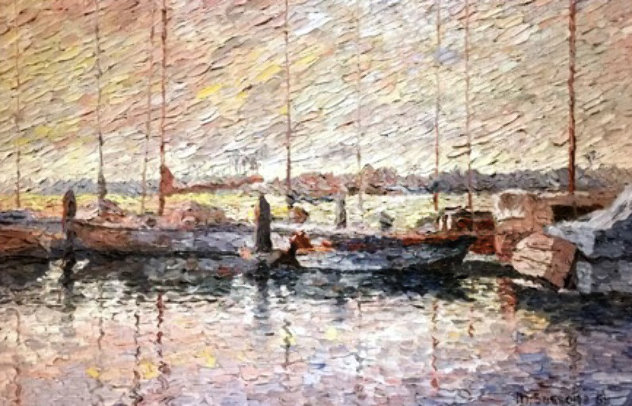 Barche a Sera 1968 32x44 Original Painting by Marco Sassone