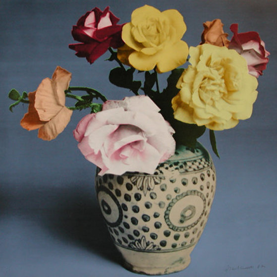 Roses and Poppies in Spotted Vase, Blue State 1987 by Francesco Scavullo