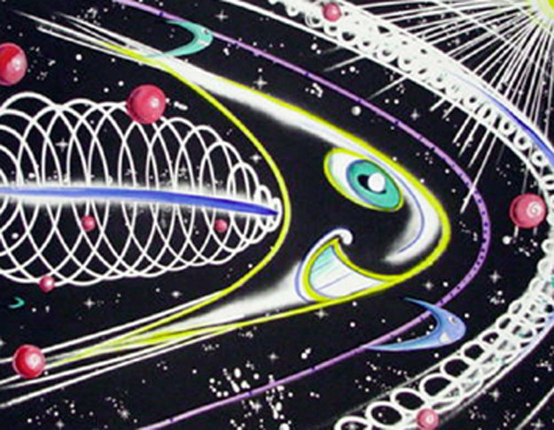 Space Traveler Hand Painted Monoprint 2011 45x55 Huge by Kenny