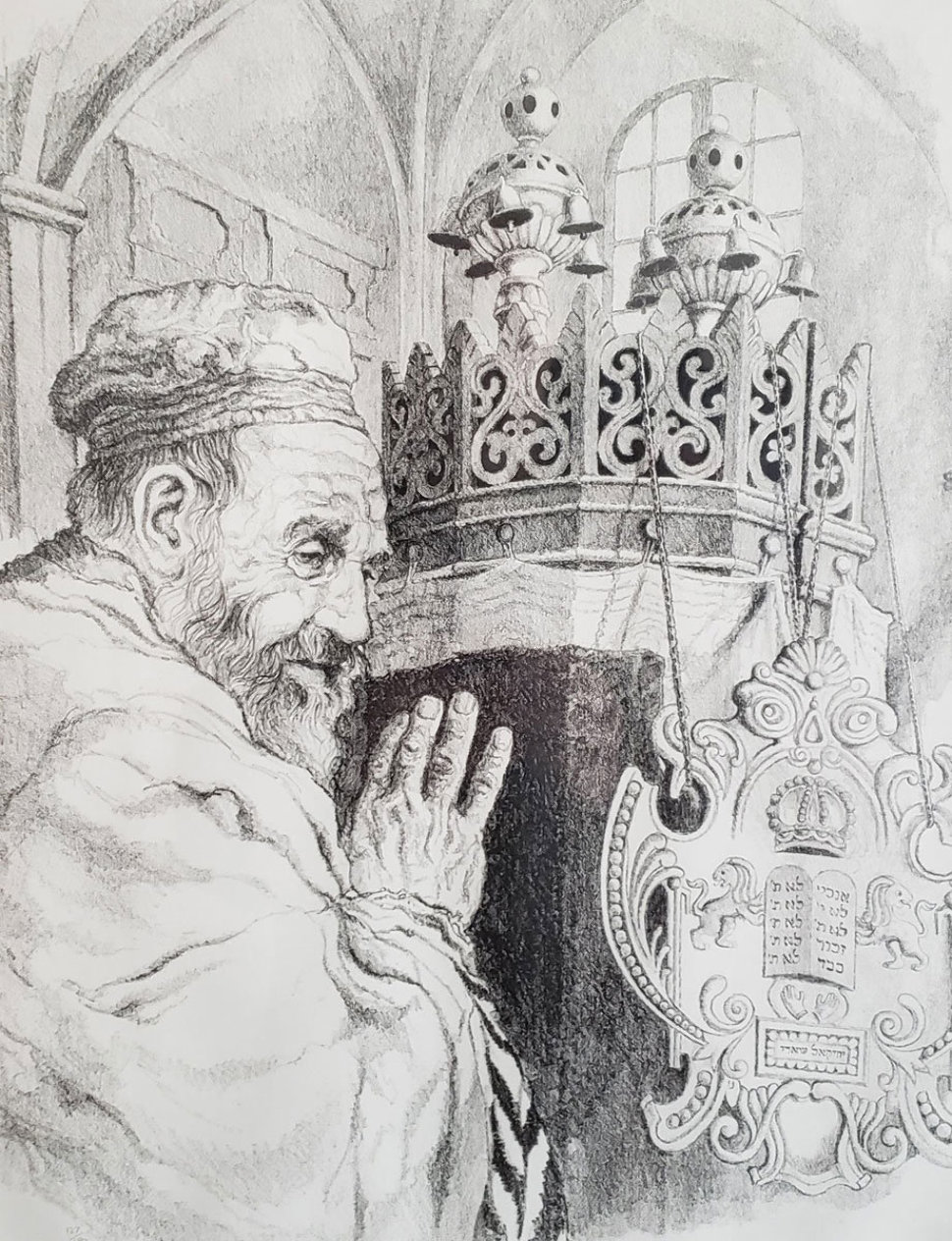 Days of Awe , original pencil drawing of Rabbi Observing the Jewish ...