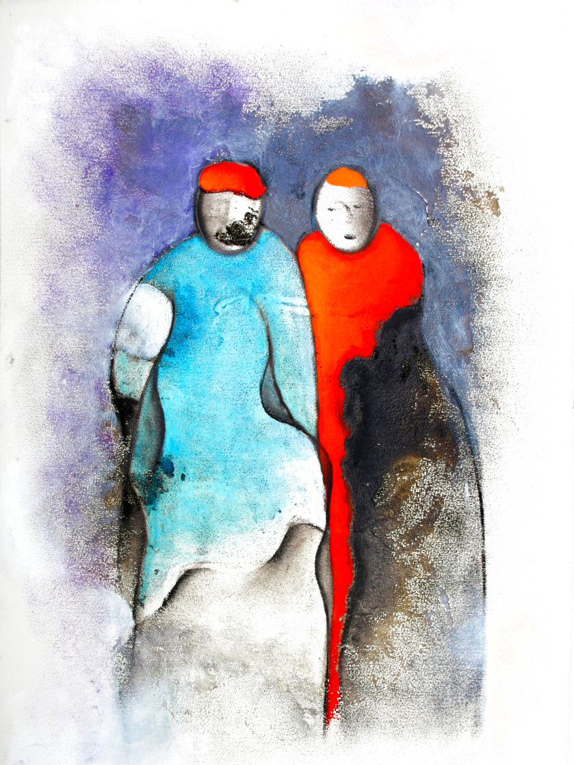 Two People 1990 40x25 Huge Works on Paper (not prints) by David Schluss