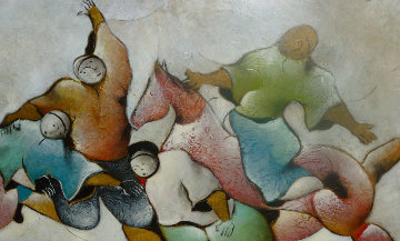 Figures With Horse 1993 30x55 Original Painting - David Schluss Figures With Horse 1993 30x55 Original Painting - David Schluss