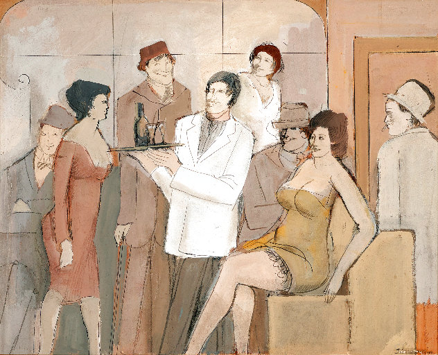 Cocktail Party, Group of Men and Women 23x27 Works on Paper (not prints) by David Schneuer