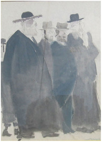 Untitled (Five Jewish Gentlemen) Watercolor 30x16 Watercolor - David Schneuer
