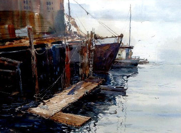 Maine Harbour Watercolor 36x46 Watercolor - Michael Schofield Maine Harbour Watercolor 36x46 Watercolor - Michael Schofield