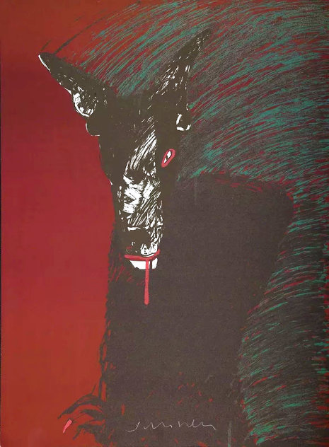 From Barcelona Portraits Suite: Portrait of a Werewolf 1982 - Hand Signed Limited Edition Print by Fritz Scholder