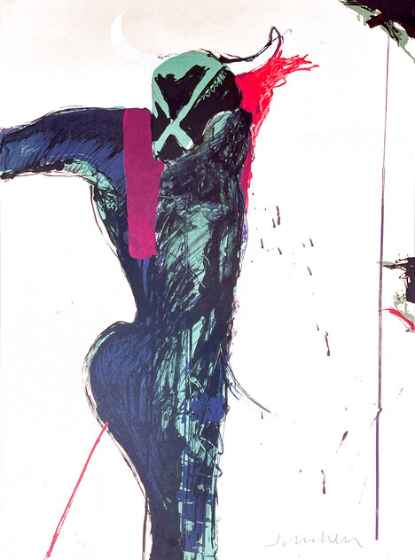 Barcelona Portraits Suite: Portrait of a Man-Bull 1982 - Hand Signed - Spain by Fritz Scholder