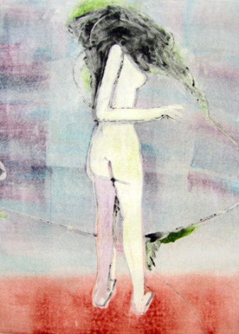 Mystery Woman 2 (Standing Nude) Monotype 1990 30x22 Works on Paper (not prints) - Fritz Scholder