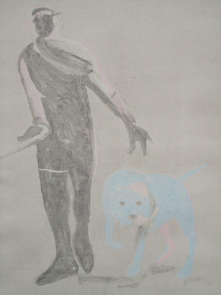 Man and Dog Monotype 1992 41x30 Works on Paper (not prints) by Fritz Scholder Man and Dog Monotype 1992 41x30 Works on Paper (not prints) by Fritz Scholder