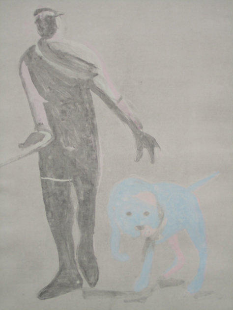 Man and Dog Unique Monotype 1992 41x30 Works on Paper (not prints) by Fritz Scholder