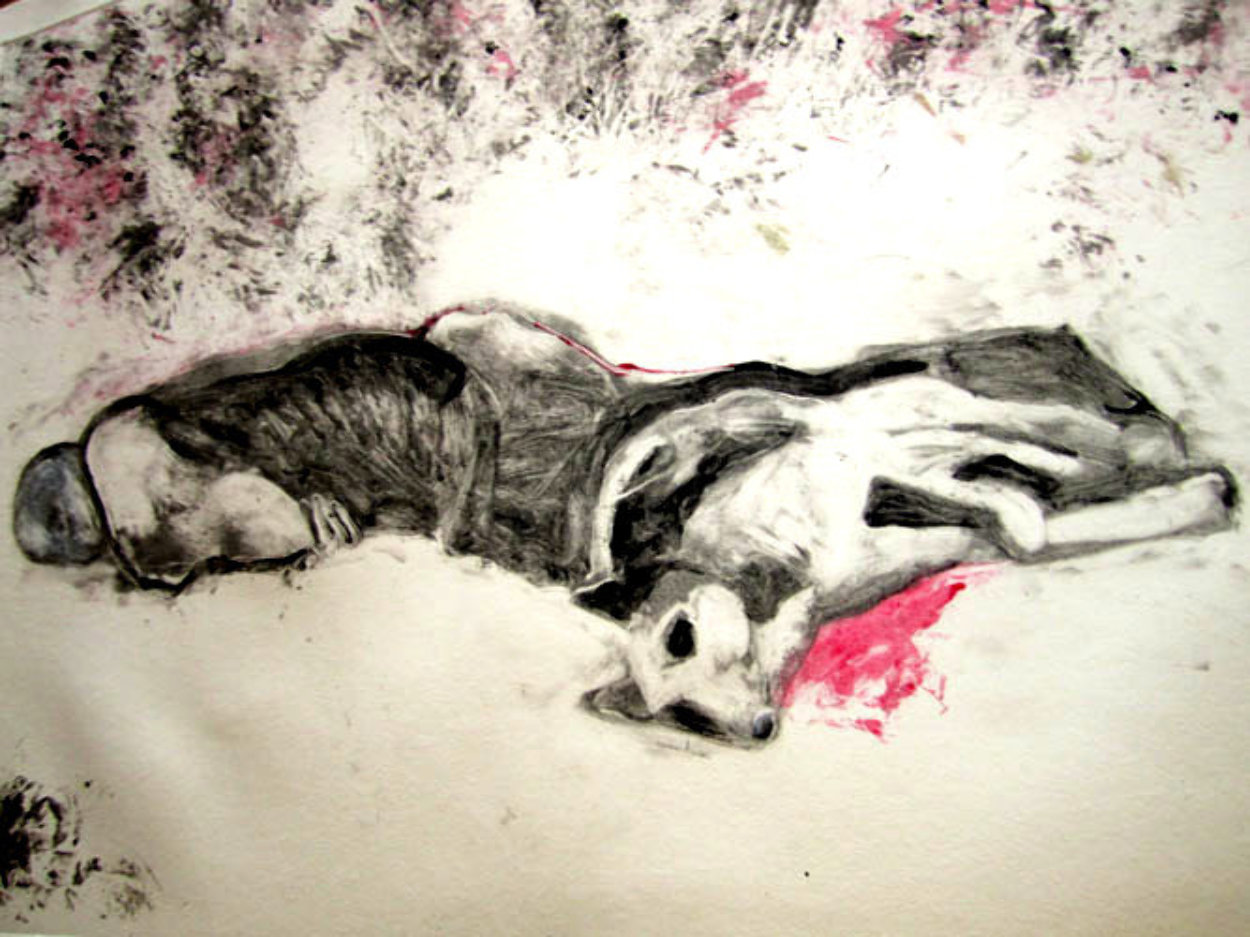 Massacred Indian With Dog Monotype 1993 30x41 Works on Paper (not prints) by Fritz Scholder