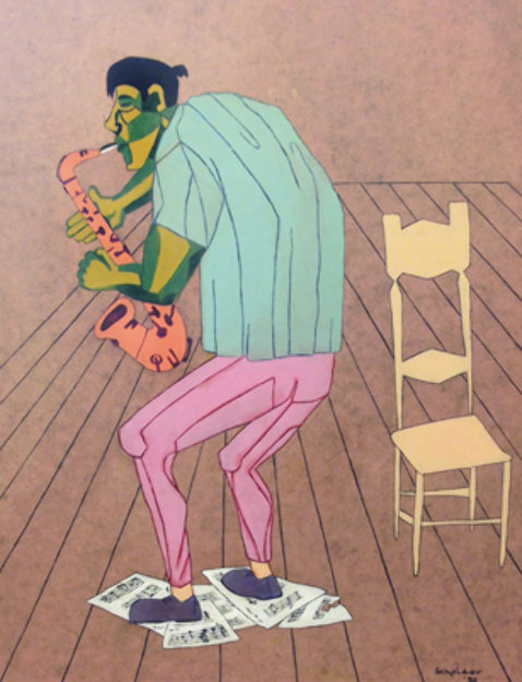 Mad Musician 23x19 1954 Self Portrait? Original Painting - Fritz Scholder