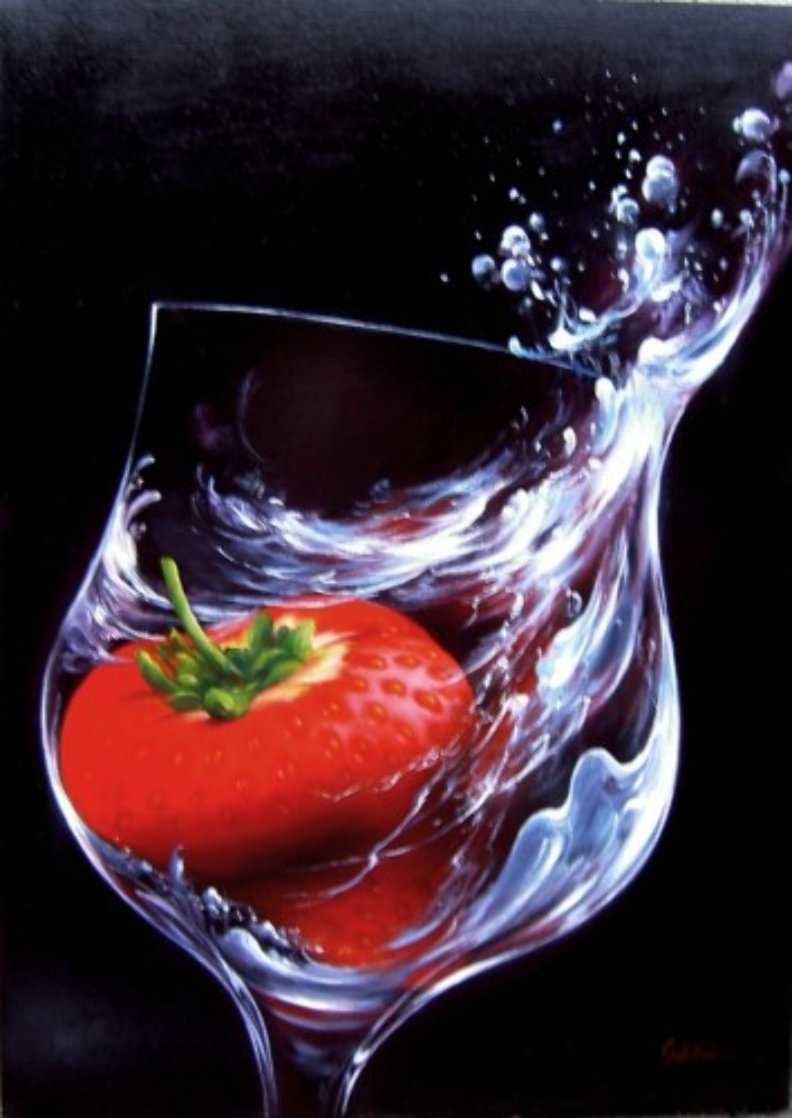 Strawberry in Glass 2010 27x19 Original Painting by Heinz Scholnhammer Strawberry in Glass 2010 27x19 Original Painting by Heinz Scholnhammer