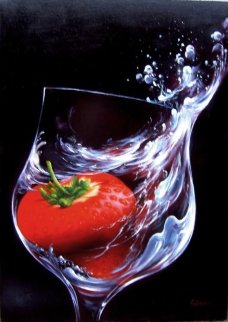 Strawberry in Glass 2010 27x19 Original Painting - Heinz Scholnhammer Strawberry in Glass 2010 27x19 Original Painting - Heinz Scholnhammer