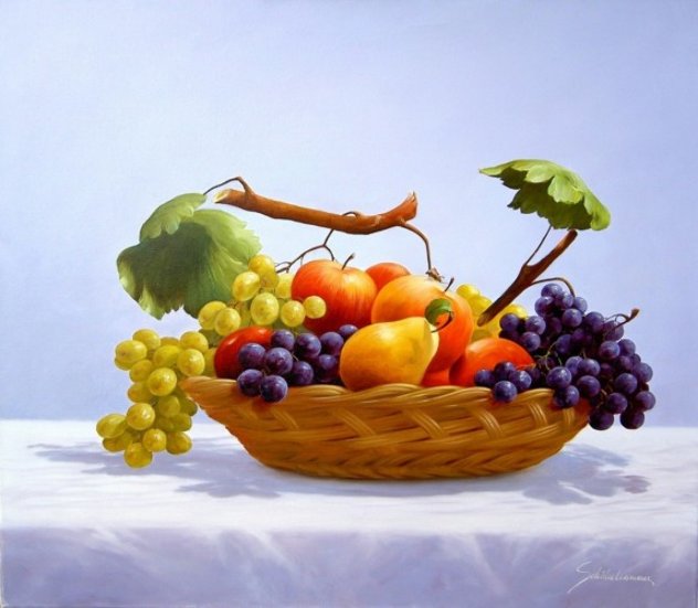 Fruit Basket 2010 27x31 Original Painting by Heinz Scholnhammer