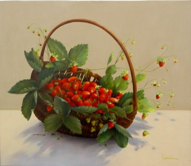 Strawberry Basket 2010 27x31 Original Painting by Heinz Scholnhammer