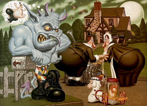 Pilgrims Progress 2000 36x46 - Huge Original Painting - Todd Schorr