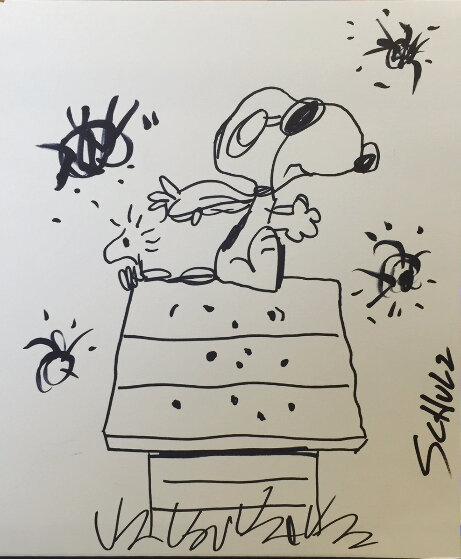Snoopy as the Red Baron Pen Drawing by Charles Schulz - For Sale on Art ...