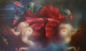 Reflections 1984 28x42 Original Painting - Odile Schwilgue Reflections 1984 28x42 Original Painting - Odile Schwilgue