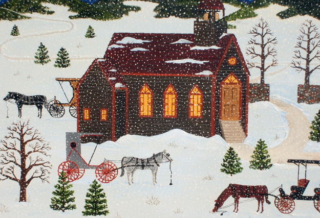 Winters Night At Church 1976 21x26 Original Painting - Jane Wooster Scott