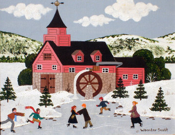 Skating on the Mill Pond 14x16 Sun Valley Original Painting - Jane Wooster Scott Skating on the Mill Pond 14x16 Sun Valley Original Painting - Jane Wooster Scott
