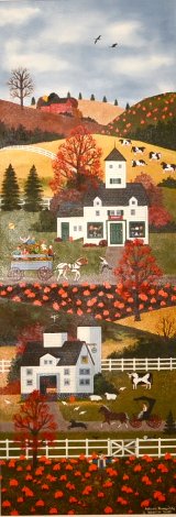 Autumn Tranquility 1995 55x18 Huge Original Painting - Jane Wooster Scott