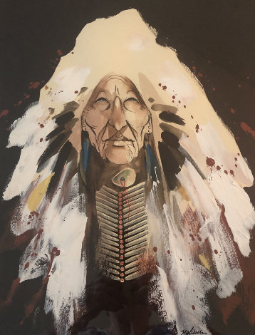 Untitled (Portrait of a Cherokee Indian Chief)  22x18 Original Painting - Bert Seabourn