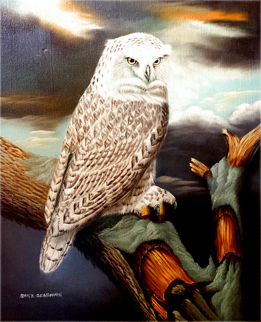 Untitled Owl Painting 1970 32x28 Original Painting by Bert Seabourn