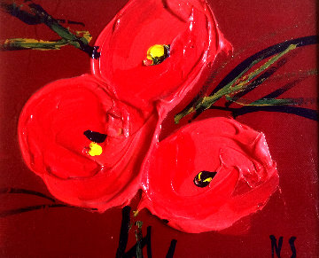 Bouquet Rouge Poppies 17x19 Original Painting - Nicole Sebille