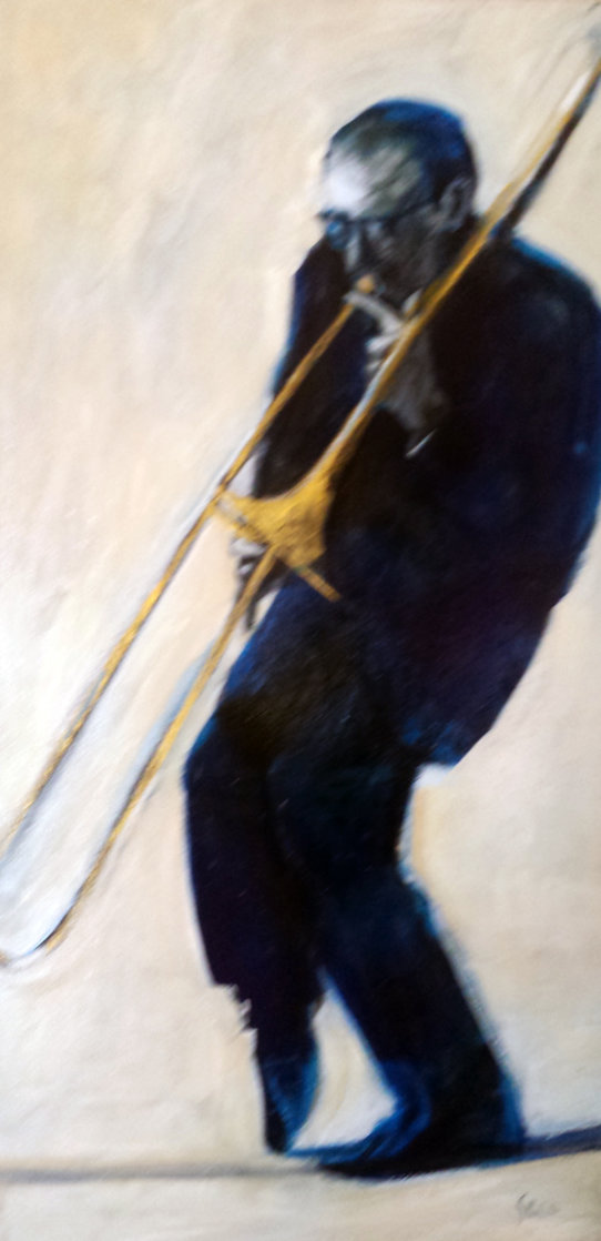 Trombone 2003 48x24 Original Painting by Ernesto Seco Trombone 2003 48x24 Original Painting by Ernesto Seco