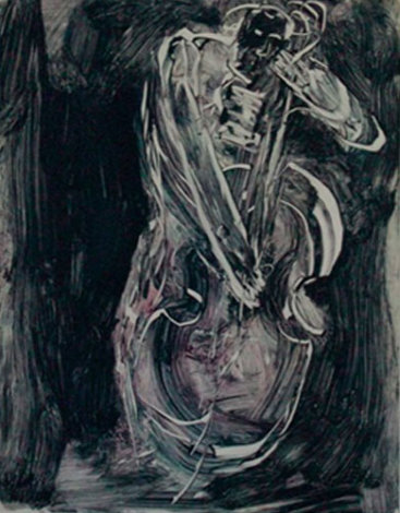 Thumping the Bass Fiddle Monotype 2008 30x22 Works on Paper (not prints) - Arthur Secunda
