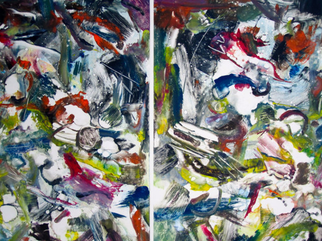 Eco System Dyptych Monotype 2008 30x41 Works on Paper (not prints) by Arthur Secunda