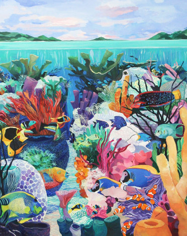Underwater Majesty 1990 48x60 Huge Original Painting - Eileen Seitz