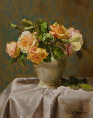 Lennox Vase With Roses 2017 18x14 Original Painting - Robert Semans