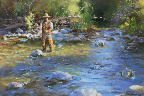 Fly Fisherman 2016 23x29 Original Painting - Robert Semans